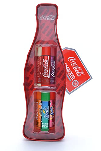 Lip Smacker - Coca-Cola Vintage Collection Boite en Métal - Lot de Baumes à Lèvres en Différentes Saveurs - Cadeau Sucré dans une Canette Coca-Cola Collection Vintage - Lot de 6 Sticks