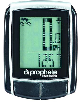 Prophete Fahrradcomputer, 15 Funktionen, inklusive Befestigungsmaterial, Fahrraddisplay mit Speicherfunktion, Farbe schwarz