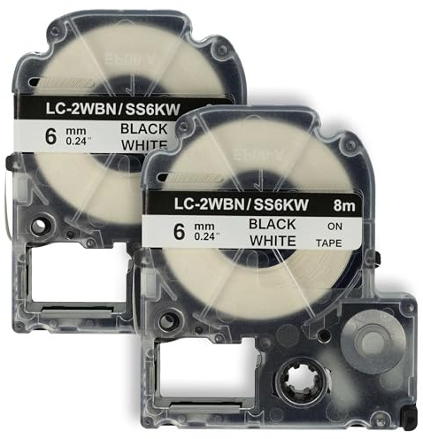 vhbw 2x Schriftband-Kassette kompatibel mit Epson LabelWorks LW-1000P | LW-600P, LW-700, LW-500, LW-300, LW-400 Etiketten-Drucker 6mm Schwarz auf Weiß
