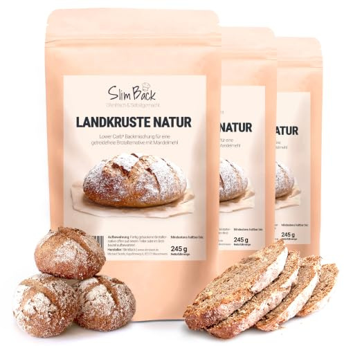 SlimBack Lower Carb Brot-Backmischung, Keto, vegan & glutenfrei, 3er Pack | Eiweiss-Brot-Alternative: 17g Protein ohne Soja, 20g Ballaststoffe. Getreidefrei. Ca. 90% weniger KH als Roggenbrot.