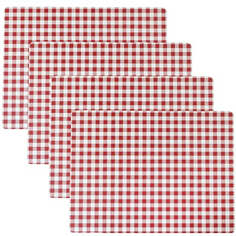 Benson Mills Cork Placemats Set of 4, Thick Cork Place Mats for Kitchen and Dining Tables, Easy Clean Table Mats (12 x 16 Rectangular Set of 4, Gingham Check Red)