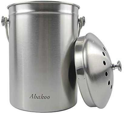 Abakoo 1.6 Gallon Compost Bin Indoor Countertop Kitchen Composter 304 Stainless Steel Waste Pail Kitchen Bin Pail - Includes 4 Filters