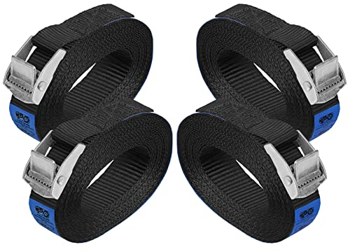 Cinghia di fissaggio Cinghie di tensione con fibbia cinghie legabagagli sicura del - Nero - carico resistenza fino a 250 kg DIN EN 12195-2, 4 pezzi 2.5 cm x 2.5 m