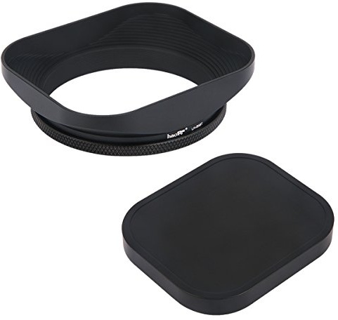Haoge LH-B58T 58mm Metall Rechteckig Einschrauben Sonnenblende Gegenlichtblende mit Kappe für 58mm Canon Nikon Leica Leitz Zeiss Voigtländer Fujifilm Kamera Objektiv mit 58mm Filtergewinde Schwarz