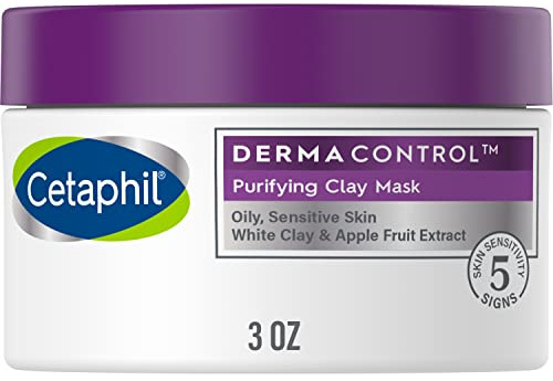 Cetaphil Clay Mask, DermaControl Purifying Clay Face Mask with Bentonite Clay for Blackheads and Pores, Designed for Oily, Sensitive Skin, 3 Oz