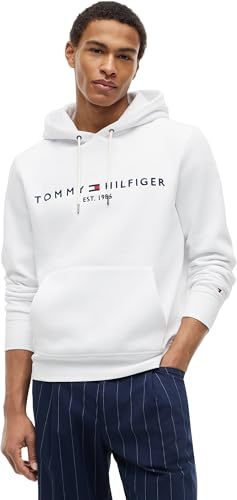 Tommy Hilfiger Sweat à Capuche Homme Tommy Logo avec Capuche, Blanc (White), L