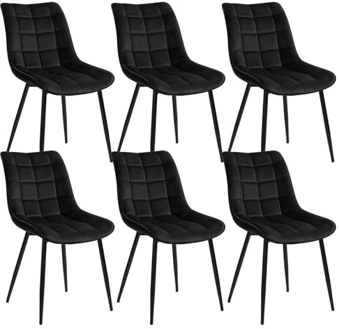 WOLTU Esszimmerstühle 6er Set, Küchenstühle gepolstert mit Rückenlehne | Sitzfläche aus Samt, mit Metallbeinen, bis 150 kg belastbar, für Wohnzimmer Küche Esszimmer, Schwarz