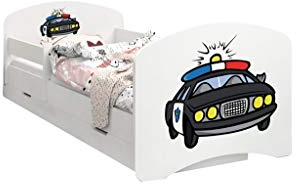 Happy Babies - Doppelseitiges Kinderbett MIT SCHUBLADE Modernes Design mit sicheren Kanten und Absturzsicherung Schaumstoffmatratze 7 cm. (190x90, 54. Polizei)
