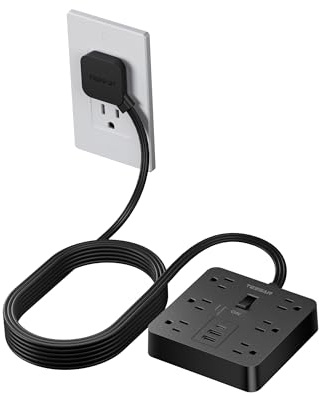 TESSAN Black Surge Protector Power Strip, Flat Plug Extension Cord 5 FT with 6 Outlets 3 USB Charger (1 USB C), 1700J Protection Multiple Outlets Charging Station for Home, Office, College Dorm Room