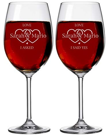 2er SET - Personalisierte XXL LEONARDO Weingläser -I asked & I said Yes- Verlobungsgeschenk Geschenkidee zur Verlobung - Hochzeit Wein Geschenk