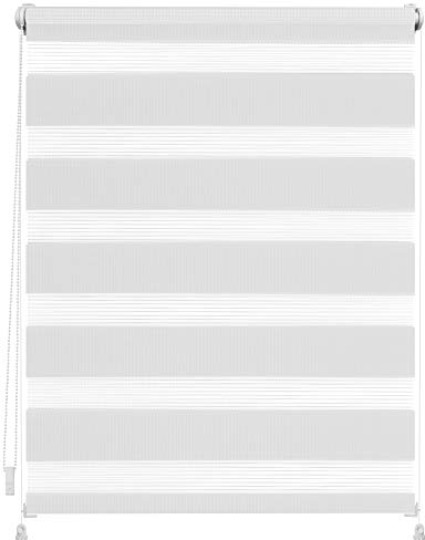 Lichtblick Doppelrollo ohne Bohren mit Verspannung, Trendfarben, stufenlos verstellbar, einfache Montage, für Fenster Weiß,80 cm x 150 cm (B x L)