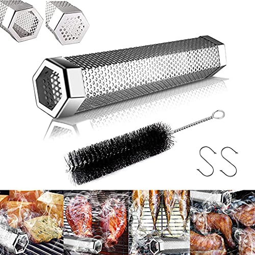 MEETOZ Tubo ahumador de pellets, tubo de pellets de madera de barbacoa de acero inoxidable de 12 pulgadas para todas las parrillas, gas eléctrico o ahumadores, ideal para ahumar queso, nueces,