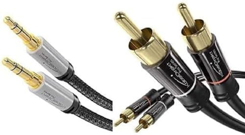 KabelDirekt Bundle - 1 m – Aux & 3.5 mm Jack Cable (Stereo Audio Cable, for Smartphones & Other Devices, Nylon) and 1m RCA Audio Video Cable/Cord (2 RCA to 2 RCA, Digital & Analogue, Double Shielded)