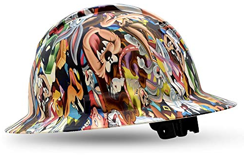 ACERPAL Schutzhelm mit voller Krempe, OSHA, Bauarbeitssicherheitshelm, 4-Punkt-verstellbare Ratschenaufhängung, Cartoon-Get Looney-Design, Aufkleber im Lieferumfang enthalten