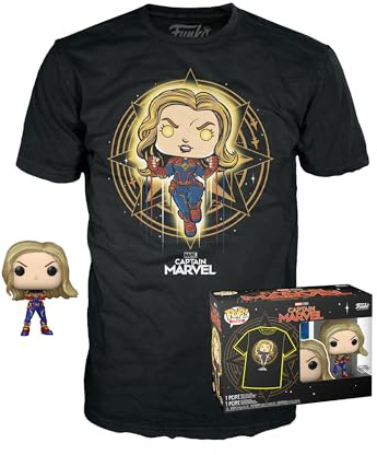 Funko Pop! & Tee: Marvel - Captain Marvel - Large - (L) - T-Shirt - Kleidung mit Vinyl-Sammelfigur - Geschenkidee - Spielzeug und Kurzärmeliges Top Für Erwachsene Männer und Frauen