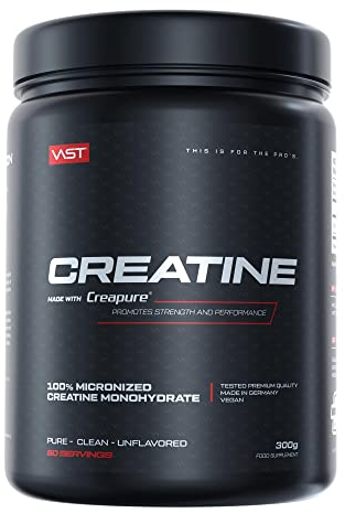 VAST Creatine – Mikronisiertes Creapure® Creatin Monohydrat Pulver – Geschmacksneutral – Vegan – Made in Germany – 100 Portionen – 300g