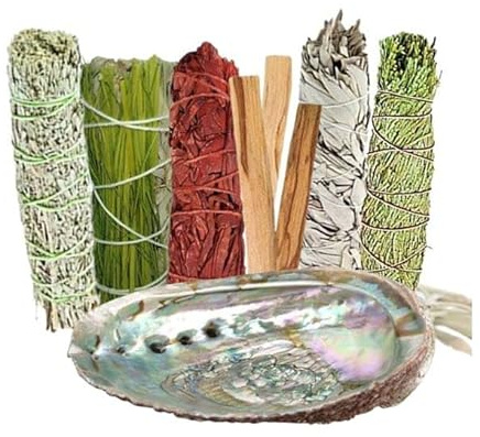 13-TLG Räucherset mit RÄUCHERMUSCHEL + Weißer Salbei + Palo Santo zum räuchern für RAUHNÄCHTE & HAUSREINIGUNG. Räucherwerk + Beschreibung + Anleitung + Geschenk-Säckchen. 82865-1M