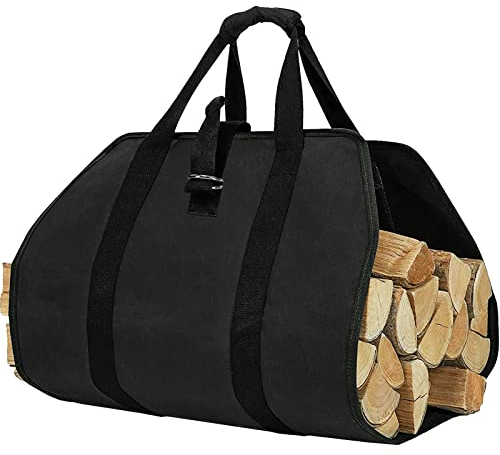 ZONSUSE Borsa per Legna da Ardere in Tela Impermeabile, Borsa Portatile per Legna, Sacca Pieghevole da Camino, Borsa porta Legna per Camino con Maniglie, per Stufe, Campeggio, Spiaggia (Nero)