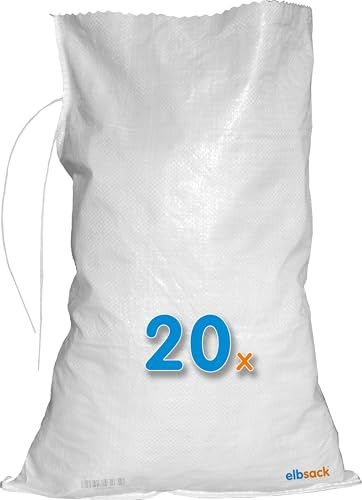 ELBSACK 20 sacchi di sabbia 40 x 60 cm contro le inondazioni – sacchi di sabbia vuoti in PP con nastro di chiusura, riempibili con sabbia – utilizzati da THW & vigili del fuoco per la protezione delle
