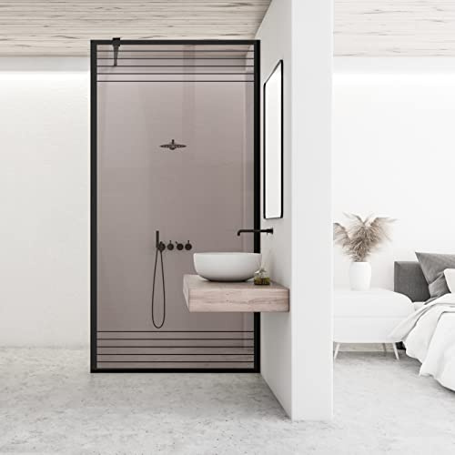 Aqua Roy Schwarz, Modell FENCE Black, Größe 70 cm ab 70/80/90/100/110/120, Walk in Duschwand 8mm Bronze Glas, mit NANO-beschichtetem sandgestrahltem Muster (70x195cm)