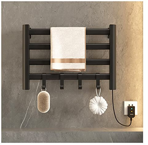Scalda Asciugamani da Parete Scaldasalviette Elettrico Impermeabile con Gancio, Scaldasalviette da Bagno, Temperatura Costante Intelligente 55 °, Nero, Bianco (Color : Black)