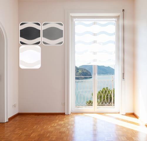 Doppelrollo Wave, Weiß 85x215cm Duo-Rollo Klemm-Fix mit Klemmträger, Fenster-Rollo/Seitenzug-Rollo ohne Bohren