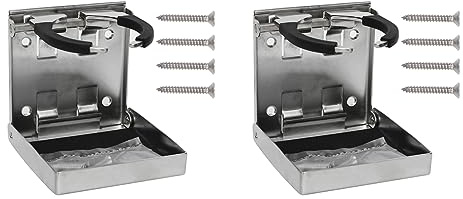 ZONADAH Set mit 2 verstellbaren, zusammenklappbaren Getränkehaltern mit Tablett, 304 Edelstahl, für Boot, LKW, Wohnmobil, Wohnwagen, Wohnmobilanhänger – Flaschen, Kaffee