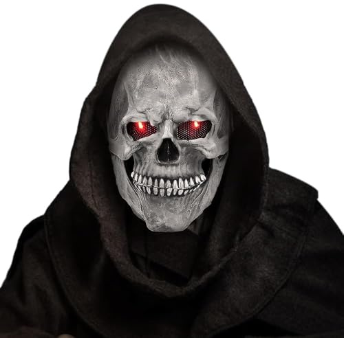 yotutun Halloween Maske, Glow 3D Schädel Totenkopf Maske Mit Beweglichem Kiefer Gruselige Schädel Kopfbedeckung Realistischer Latexhelm für Cosplay Halloween Party Totenkopf