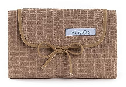 Mi bollito Matelas à langer portable pliable et imperméable - Tissu 100 % coton gaufré - Facile à ranger dans le sac maternel - Idéal pour cadeau de nouveau-né (marron pastel)