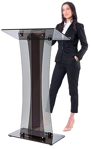 ASSICON Schräges Podium 110 cm großes, transparentes Acryl-Podium, Sprechpult, Empfangspult, tragbare Präsentation, gebogenes Rednerpult für Klassenzimmer, Büros, Restaurants Bodenstehendes Podium