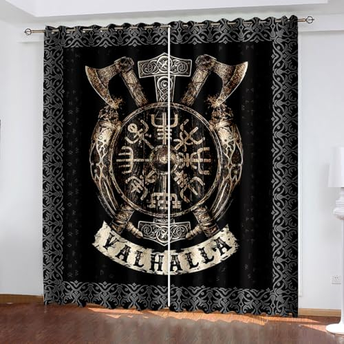 WIKINGER Vorhang mit ösen 2er Set B 280 X H 260 cm 3D Retro Gardinen Blickdicht Kälteschutz Schallschutz Verdunkelung Wärmeisolierende Vorhänge für Wohnzimmer Schlafzimmer