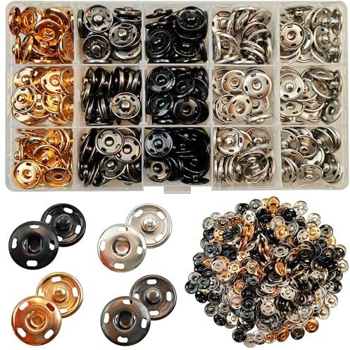 ChaliGoo 150 Sets Sew on Snap Buttons 15mm, 4 Colors Metal Snaps Fasteners Kit, Press Studs Buttons for Clothes Sewing DIY Craft Projects (15mm)