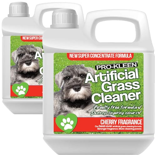 Pro-Kleen Artificial Grass Cleaner for Dogs and Pet Friendly Cruelty Free Disinfectant with Deodoriser 4 in 1-10:1 Super Concentrate Makes 20 Litres - (Cherry Fragrance, 2 x 1 Litre)