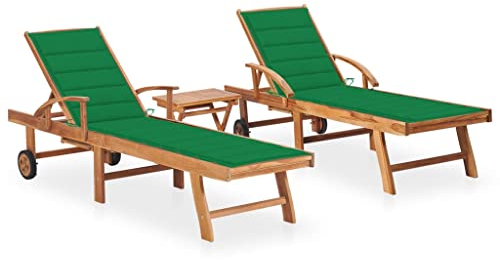FUDUGEHMIOFWFJJ deckchair,liegestühle,sonnenbank,Sonnenliegen 2 STK. mit Tisch und Auflagen Massivholz TeakGeeignet für Garten, Pooldeck, Terrasse, Wohnzimmer