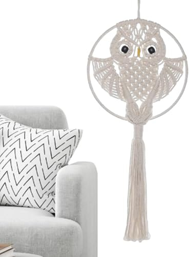 Monozoz Makramee-Wandbehang, Boho-Wandteppich für Schlafzimmer,Handgewebte Eule Makramee Wanddekoration für Kinderzimmer - Makramee-Handwerkskunst, dekorative Heimkunstverzierung für Wohnzimmer,