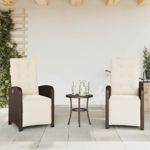 Homgoday Gartensessel mit Fußteil 2 Stk. Verstellbar Braun Poly Rattan Stuhl Model365194