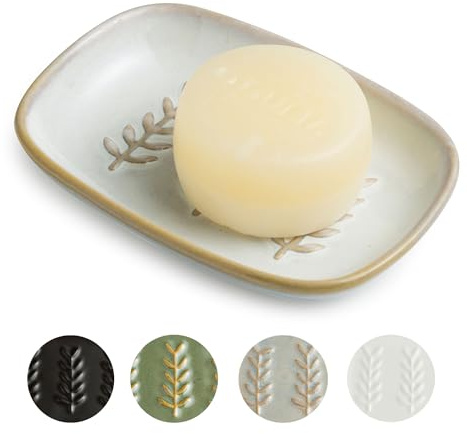 Miamolo Soap Dish Bar Cleaner Dish for Shower, Ceramic Soap Dishes for Large Soap Bar Shampoo or Sponge, Shower Soap Dish Soap Saver Tray for Bathroom Kitchen Sink, Easy to Clean