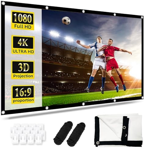 Beamer Leinwand 120 Zoll, 16: 9 Full HD 4K Projektionsschirm, Faltbarer Anti-Falten 3D Projektionswand, Doppelseitige Projektion mit Haken, Seilen, Bildschirm für Heimkino und Freiluftkino