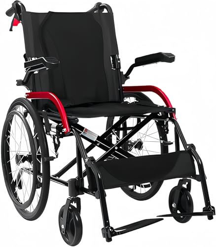 FMBLDM Rollstuhl Faltbar Leicht Aluminium Aktivrollstuhl, Rollstühle mit Selbstantrieb, Ultraleicht Reiserollstuhl, Drehbare Armlehnen, 11 kg, für die Wohnung und Unterwegs D