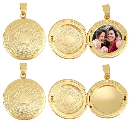 Beebeecraft 1 Box 6 Stück Goldener Bilderrahmen Anhänger Flach Rund Zum Öffnen Medaillons Aus Echtem 18 Karat Vergoldetem Messing Erinnerungsanhänger Anhänger Zur Schmuckherstellung Anhänger