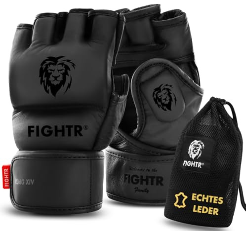 FIGHTR® Pro MMA Echtleder Handschuhe für Grappling Sparring Training, Kickboxen Kampfsport Muay Thai Boxsack Sandsack Pratzen Boxen | für Männer und Frauen inkl. Tragetasche