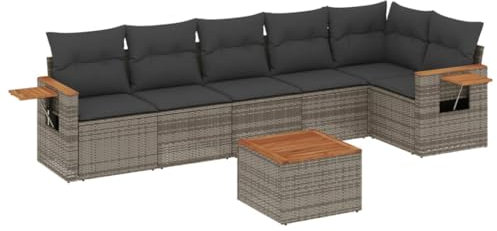 HETFTJN Gartengarnitur Bierzeltgarnitur Gartenlounge Balkonmöbel Kleiner Balkon - 7-TLG. Garten-Sofagarnitur mit Kissen Grau Poly Rattan für Hof Terrasse Garten Balkon