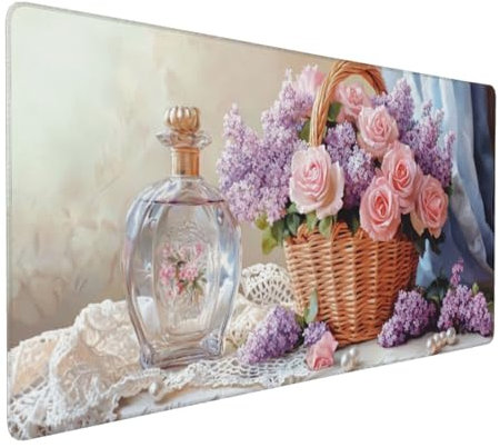 Gaming Mauspad XXL Rose Mousepad 800x400x4mm Lavendel Verlängertes Mauspad Schreibtischauflage,Genähte Kanten Mauspad,Verbessert Präzision und Geschwindigkeit Wasserdicht Geeignet für Büro und Spiele