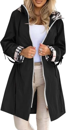 Tomwell Trench Femme Capuche Longue Manteaux Chaud Blouson Zippé à Capuchon Imprimé Jacket Décontractée Outercoat