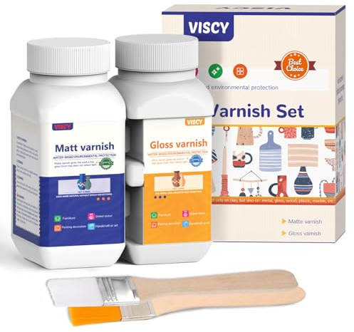 VISCY 240ml Air Dry Clay Glaze, Tonfarbe für Töpferwaren Air Dry, Tonfarbe Hochglanz, Anti-Scratch, Wasserfest, Clay Glaze Set mit 120ml Mattlack und 120ml Glanzlack, 2 Pinsel.