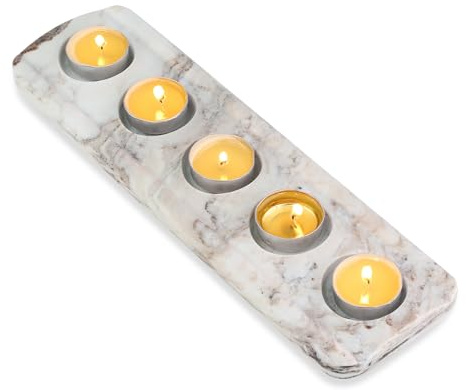 Cahzfie Luxuriöse Italien Naturmarmor 5-Fach Teelichthalter, Kerzenhalter, Wohnzimmer Schlafzimmer Deko Tischdeko, Kerzenständer für Hochzeit, Geburtstag, Urlaub (Palissandro Classico)