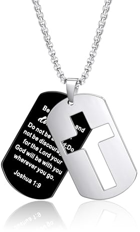 Gilieyer Kreuz Dog Tag Kette für Herren, Inspirierende Lord's Prayer/Bibelvers Anhänger mit 60 cm Boxkette Edelstahl Kreuz Halskette für Männer Personalisierte Schmuck (Joshua 1:9)