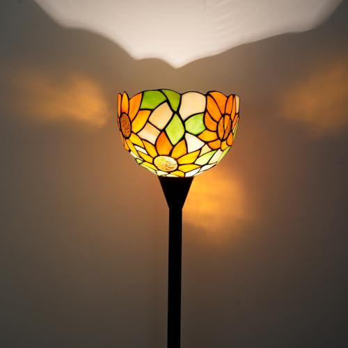 Blivuself Tiffany Lámpara de Pie Tochiere Amarillo Girasol Estilo Vidrieras Lámpara de Pie Vintage Tall Pole Uplight Lámpara de Esquina con Interruptor de Pie