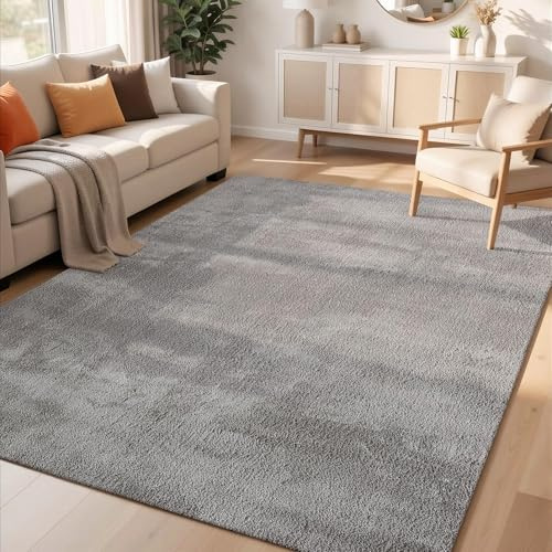 Comfy Washable Plain Non-Slip Living Room Area Rug, Dark Grey, 120x160cm