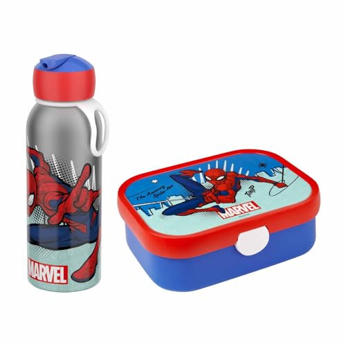 Mepal - Kit déjeuner isotherme Flip-Up Campus - Gourde isotherme en acier inoxydable pour enfants - 9 heures chaudes et 12 heures froides - Boîte à lunch Bento avec insert et fourchette - Spiderman